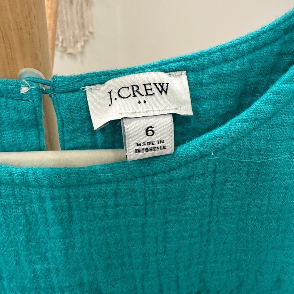 J.Crew Teal Cotton Tiered Dress Flutter Sleeve Size 6 - Picture 2 of 4